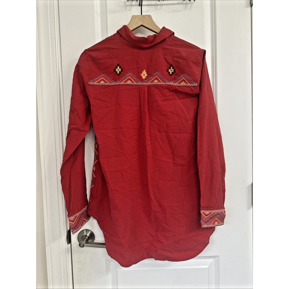 Johnny Was Size Small Helena Zip Shirt Tunic Savvy Red‎ Floral Horse Embroidered - Picture 8 of 13